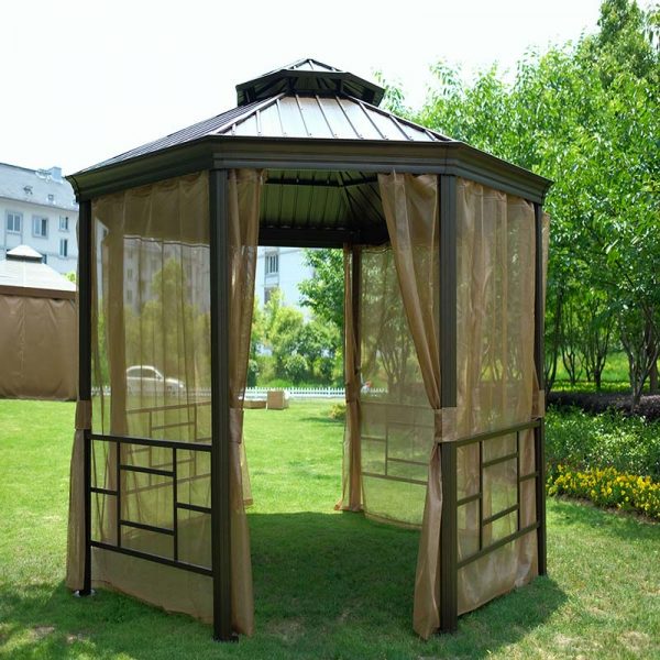 Achteckiger Gartenpavillon aus Aluminium für den Außenbereich mit Vorhängen