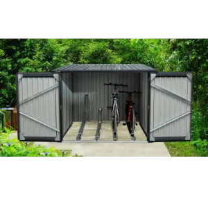 Double Doors Galvanized Steel Metal Bike Store Shed Metal Bicycle Storage Cabinet Locker