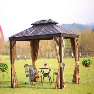 Outdoor Double Top Gazebo with Curtains
