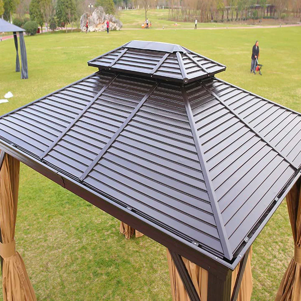Outdoor Double Top Gazebo with Curtains
