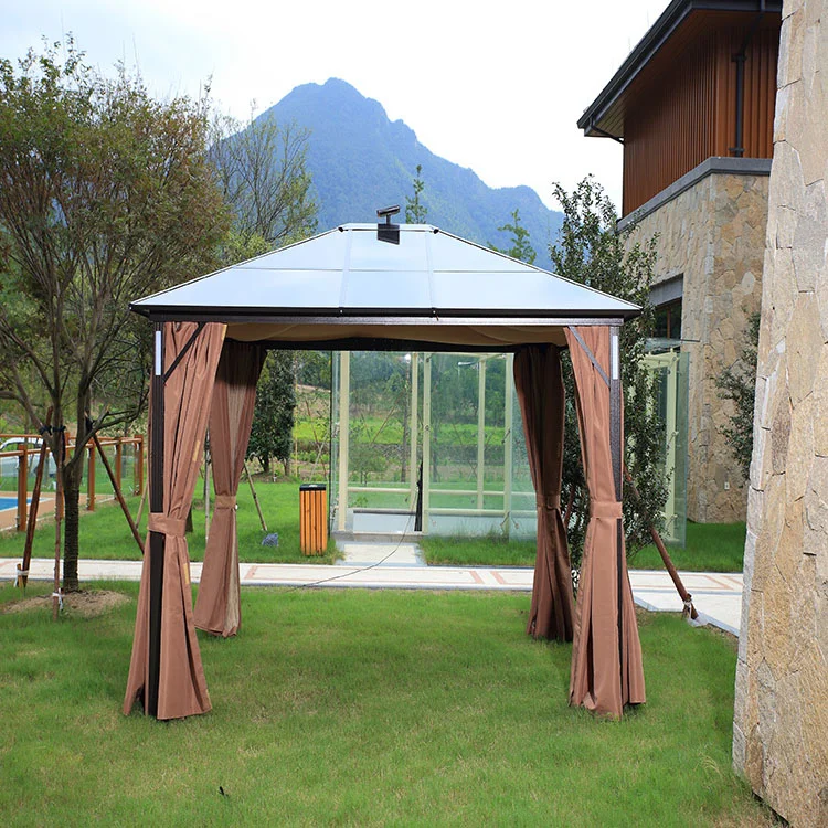 Outdoor Aluminum Patio Garden Gazebo with Magnet LED Solar Light