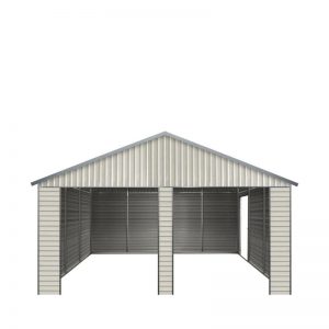 Garaje para coches con estructura de acero al aire libre.