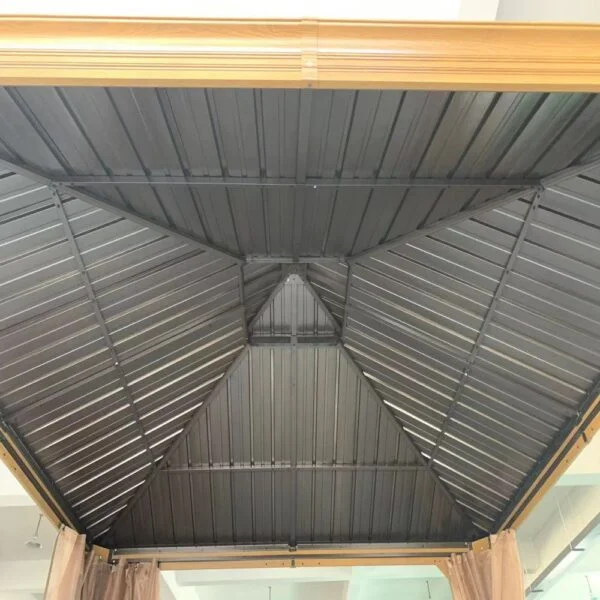 Gazebo da esterno in alluminio a doppio tetto con tende e rete