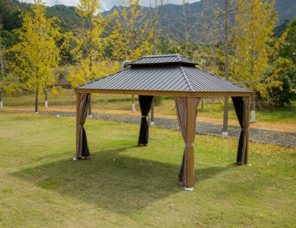 Luxuriöser Garten-Sonnenschutzpavillon aus Holz und Aluminium für den Außenbereich